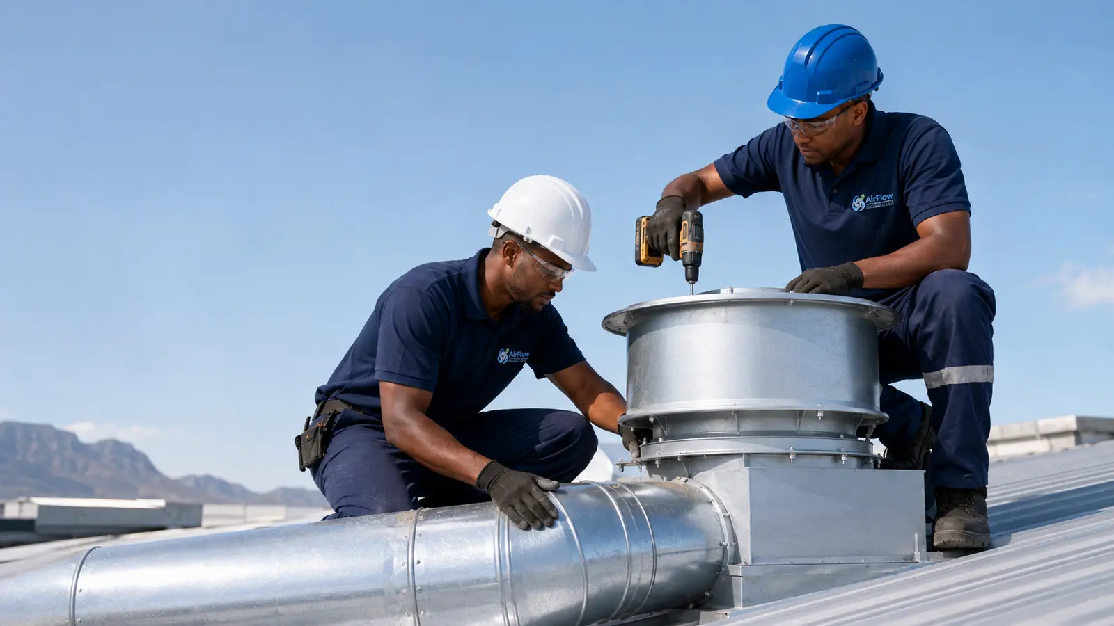 AirFlow technicians installing industrial extraction equipment